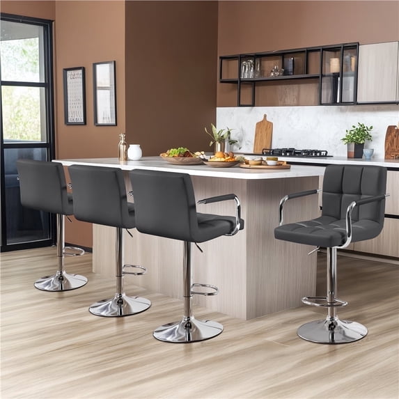 Yaheetech PU Leather Bar Stools with Armrests and Footrest, Set of 4, Gray