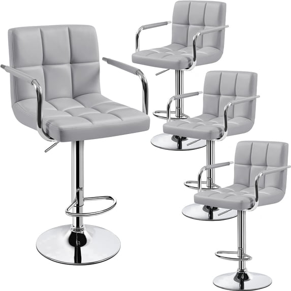 Yaheetech PU Leather Bar Stools with Armrests and Footrest, Set of 4, Light Gray
