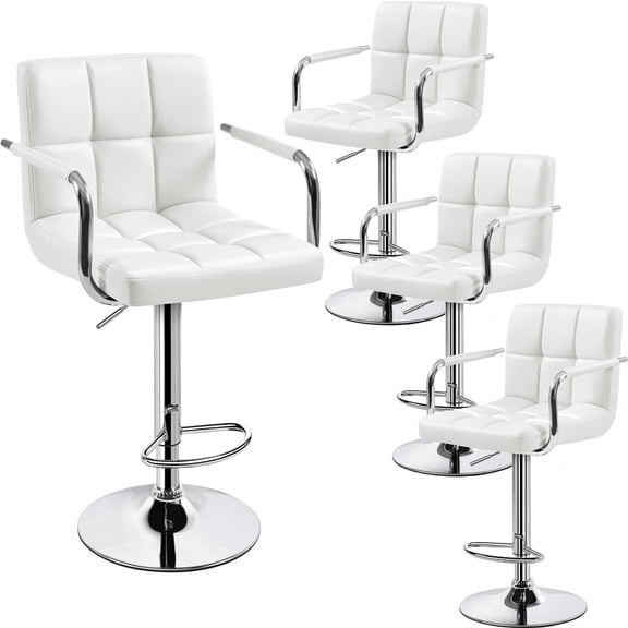 Yaheetech PU Leather Bar Stools with Armrests and Footrest, Set of 4, White