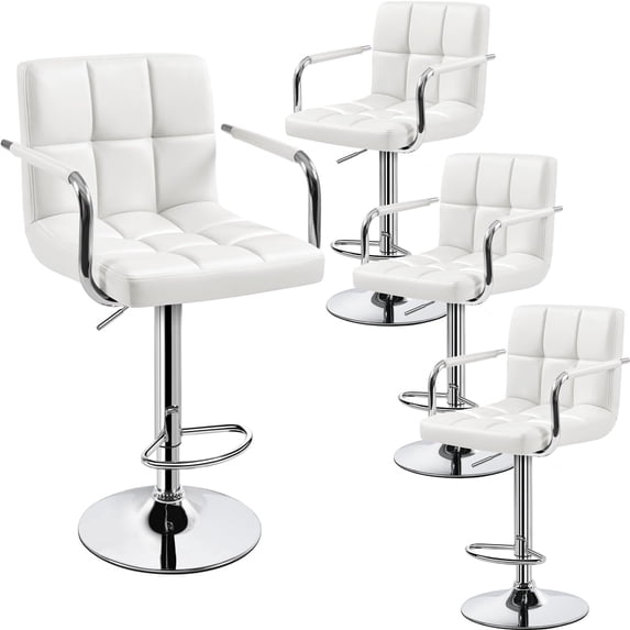 Yaheetech PU Leather Bar Stools with Armrests and Footrest, Set of 4, White