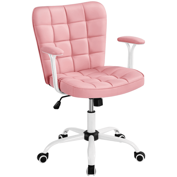 Yaheetech PU Leather Desk Chair with Padded Arms, Pink