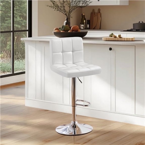 Yaheetech PU Leather Height Adjustable Bar Stool with Backrest and No Arms, White