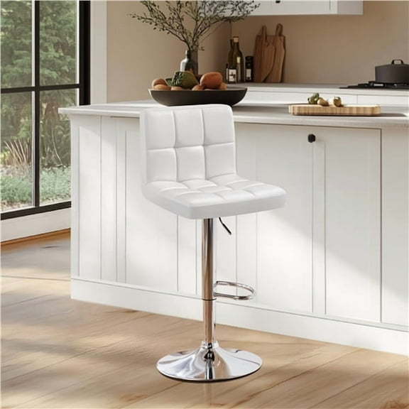 Yaheetech PU Leather Height Adjustable Bar Stool with Backrest and No Arms, White