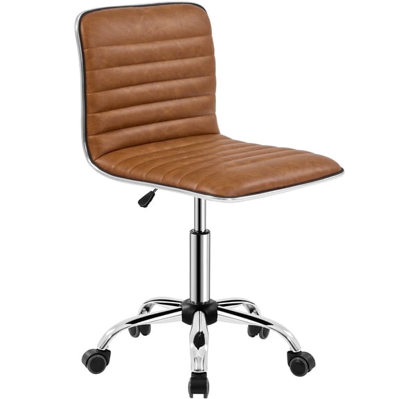 Yaheetech PU Leather Low Back Armless Office Chair with Wheels, Retro Brown