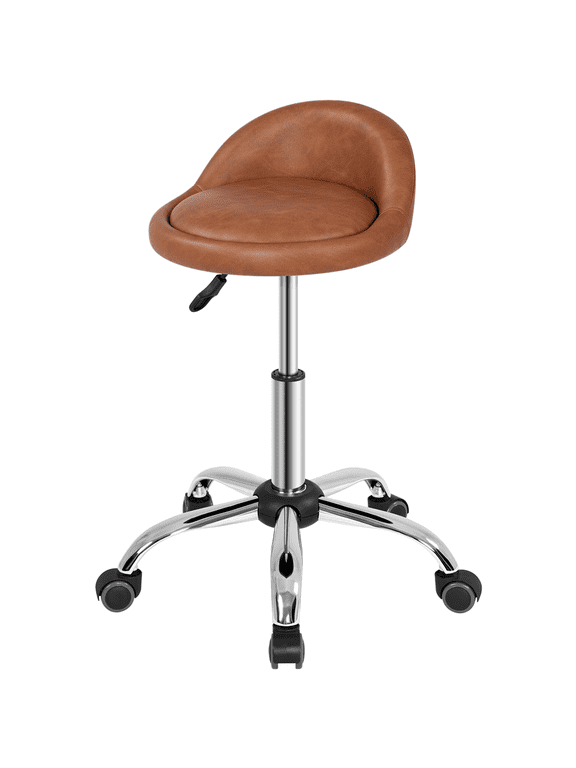 PU Leather Rolling Height Adjustable Bar Stool With 5 Castors, Brown