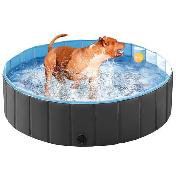 Yaheetech Portable PVC Swimming Pool with Non-slip Bottom for Dogs Cats, L, Black