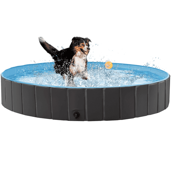 Yaheetech PVC Portable Pet Swimming Pool for Dogs, Garden, Yard, Black, 63''