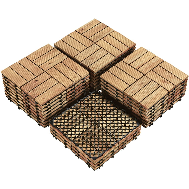 12 x 12 Wood Interlocking Deck Tile in Brown Yaheetech