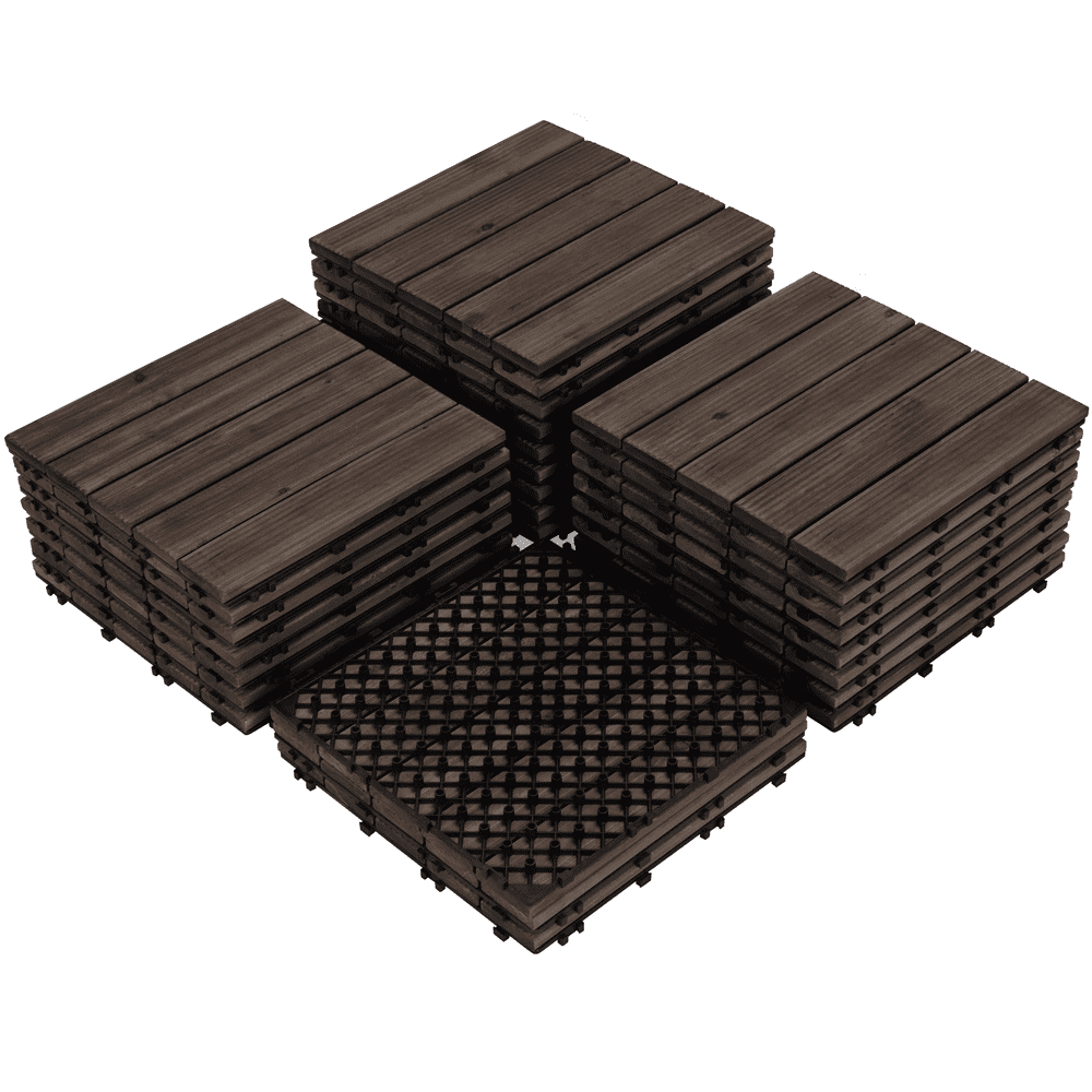 12'' x 12'' Black Solid Fir Wood Interlocking Deck Tiles