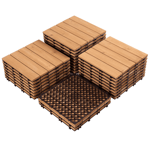 Yaheetech Pack of 27 Wood Flooring Tiles 12''x 12'' for Patio Garden, Natural Wood