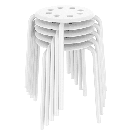 Yaheetech Pack of 5 Round Plastic Stack Stools Bar Stools, White