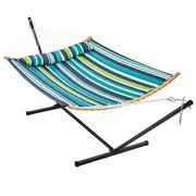 Yaheetech Padded Hammock with Universal Steel Stand for Outdoor, Green Stripe