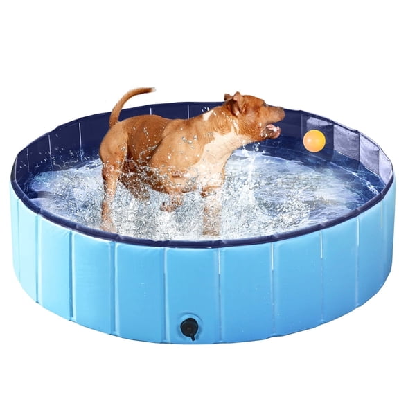Yaheetech Portable PVC Swimming Pool with Non-slip Bottom for Dogs Cats, L, Blue
