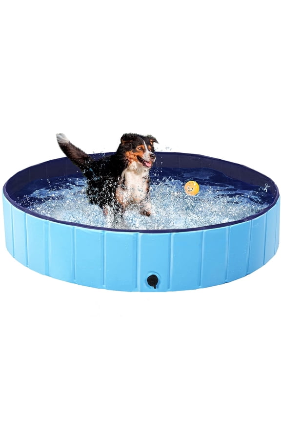 Portable PVC Swimming Pool with Non-Slip Bottom for Dogs Cats, XL, Blue