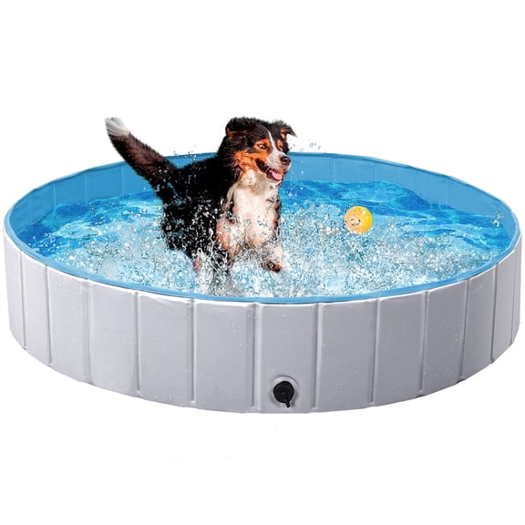Yaheetech Portable PVC Swimming Pool with Non-slip Bottom for Dogs Cats, XL, Gray