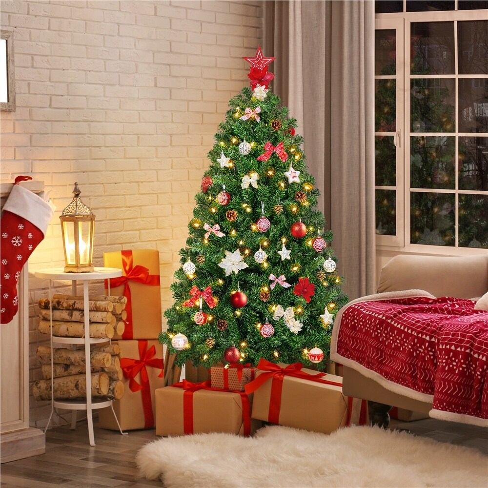 Yaheetech Prelit Spruce Artificial Hinged Holiday Christmas Pine Tree 4.5 Foot