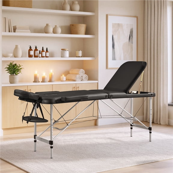 Yaheetech Professional Massage Table 3 Fold Salon Bed with Backrest/Headrest/Armrest/Hand Pallet, Black