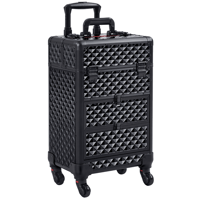 Yaheetech Professional Rolling Makeup Train Case with Drawers,Black