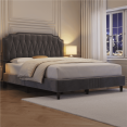 thumbnail image 1 of Yaheetech Queen Size Upholstered Bed Frame with Wooden Slat Support, Dark Gray, 1 of 8