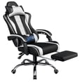 thumbnail image 1 of Yaheetech Reclining Gaming Chair with Folding Footrest and Massage Lumbar Pillow, Black/White, 1 of 9