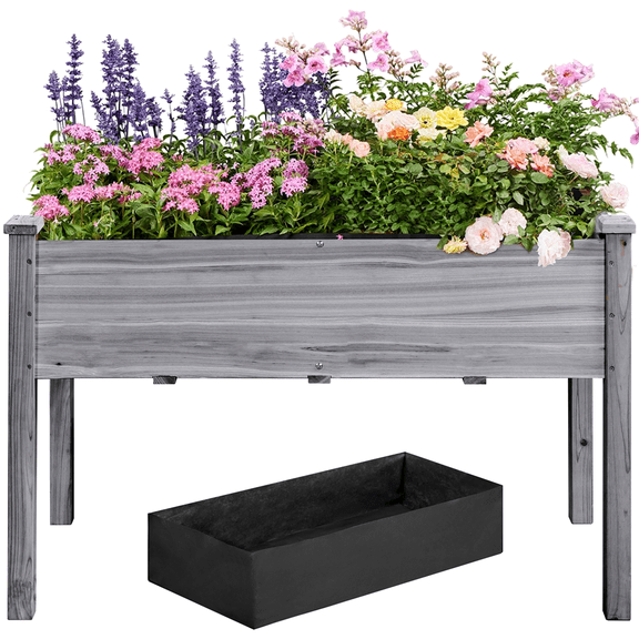 Yaheetech Rectangle Fir Wood Raised Garden Bed Planters,Gray