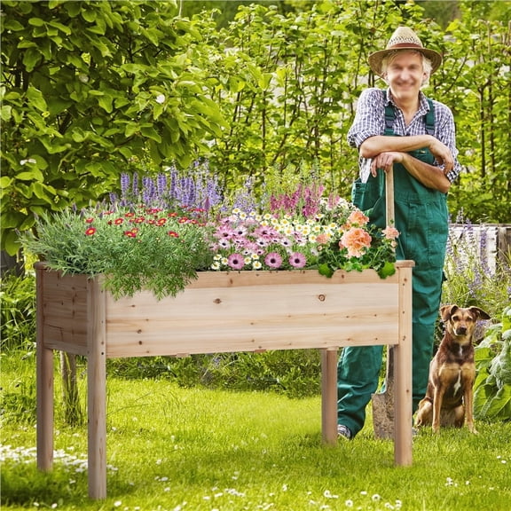 Yaheetech Rectangle Fir Wood Raised Garden Bed Planters, Wood