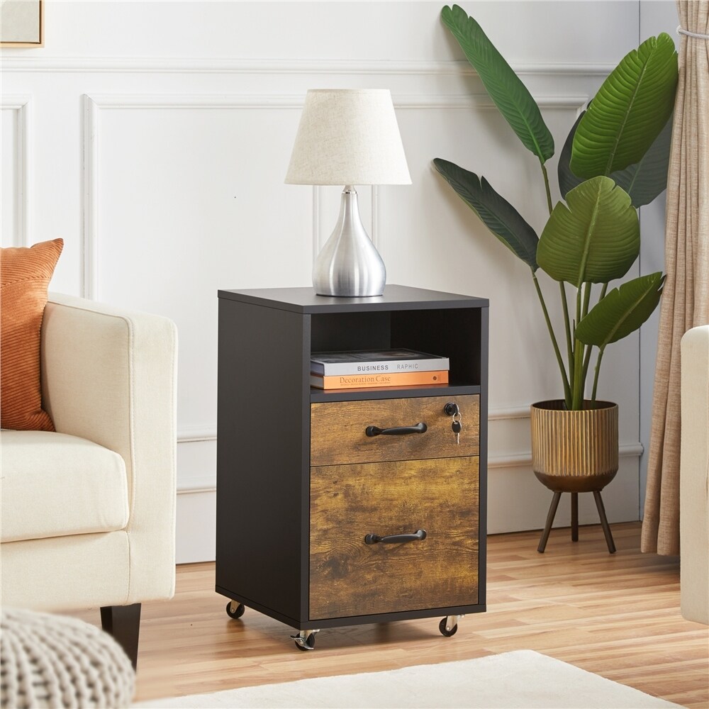 Yaheetech Rolling File with 2 Drawers and 1 Open Shelf Filing for Home Office
