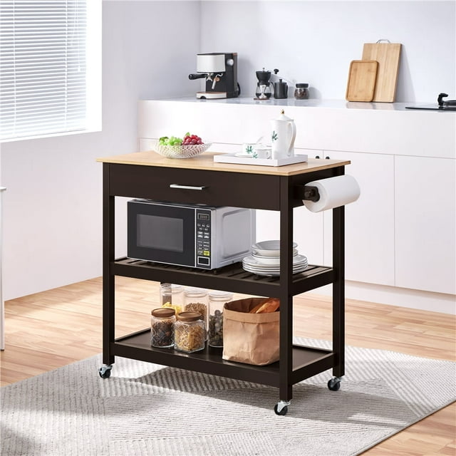Yaheetech Rolling Kitchen Island Cart with Drawer and 2 Shelves, Espresso