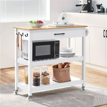 Yaheetech Rolling Kitchen Island Cart with Drawer and 2 Shelves, White