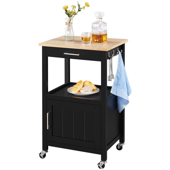 Yaheetech Rolling Kitchen Island Cart with Wheels for Dining Rooms,Black