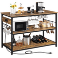 thumbnail image 1 of Yaheetech Rolling Kitchen Island with 3 Shelves, Glass Holder and Power Outlets, Rustic Brown, 1 of 9