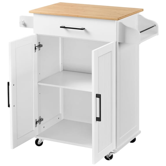 Yaheetech Rolling Kitchen Storage Cart with Towel Rack, White