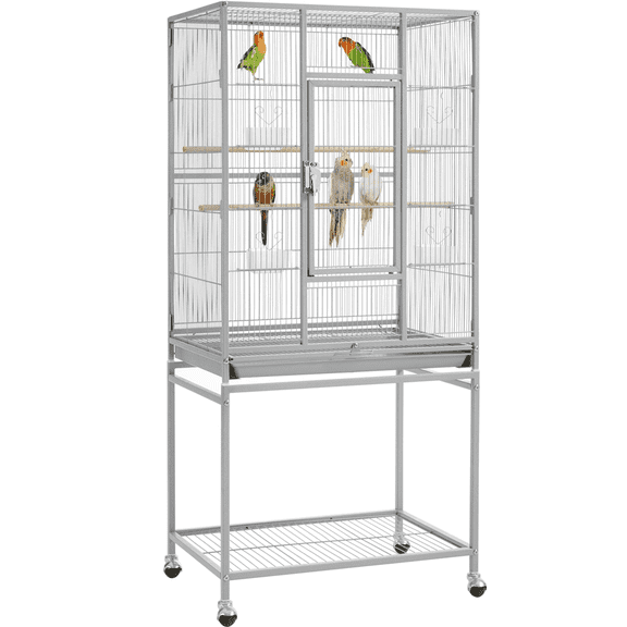 Yaheetech Rolling Parrot Cage Bird Cage for Conures Parakeets Cockatiels with Detachable Stand, Light Gray