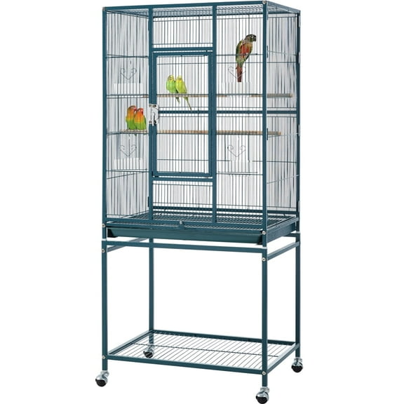 Yaheetech Rolling Parrot Cage Bird Cage for Conures Parakeets Cockatiels with Shelf, Navy Blue