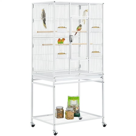 Yaheetech Rolling Parrot Cage with Detachable Stand, White