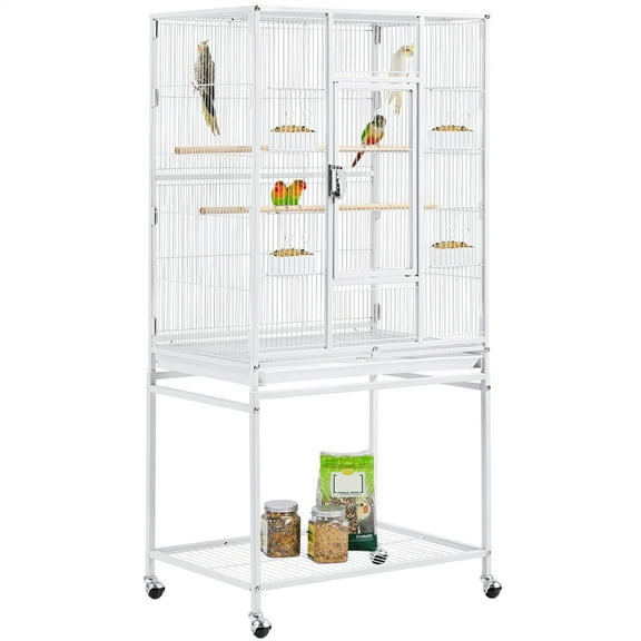 Yaheetech Rolling Parrot Cage with Detachable Stand, White