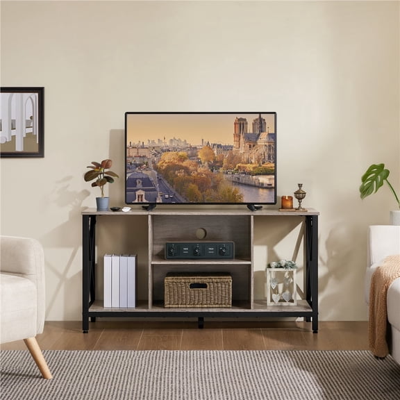 Yaheetech Rustic Industrial TV Stand Console with Storage, for TVs up to 55 in, Gray