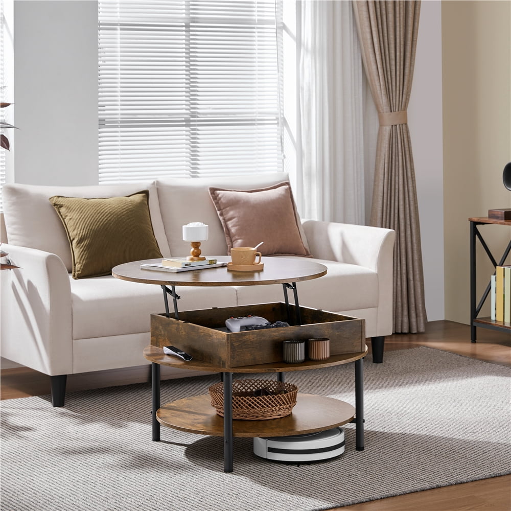Yaheetech Rustic Round Lift Top Coffee Table with Hidden Compartment ...