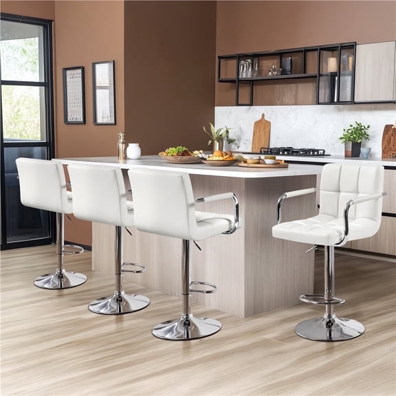 Yaheetech Set of 2 Adjustable Swivel Bar Stools with Backrests and Footrest, White