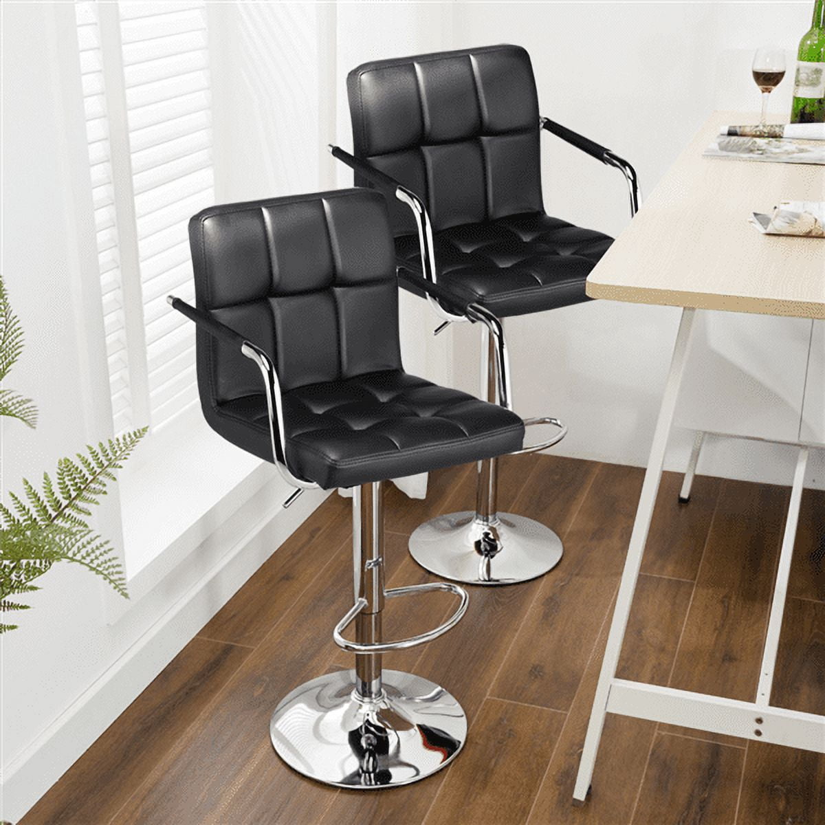 Yaheetech Set of 2 Breakfast Faux Leather Bar Stools Swivel Kitchen Stools Pub Chair w/ Armrest