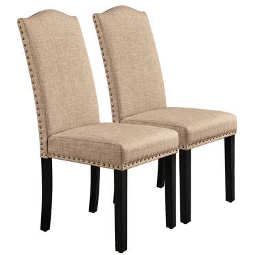 Yaheetech Set of 2 Classic Upholstered Dining Chair, Khaki