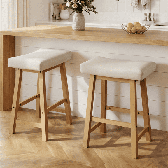 Yaheetech Set of 2 Farmhouse Counter Height Bar Stools, Padded Backless Seats, Beige