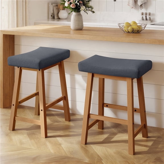 Yaheetech Set of 2 Farmhouse Counter Height Bar Stools, Padded Backless Seats, Dark Gray