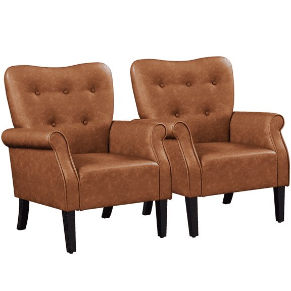 Yaheetech Set of 2 Mid-century Modern Faux Leather Accent Chair,Retro Brown