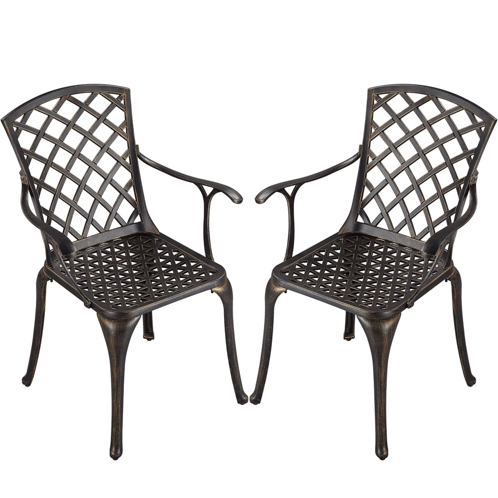 Yaheetech Set of 2 Outdoor Patio Dining Chairs, Antique Cast Aluminium Bistro Chairs with Armrests for Garden Lawn Porch Backyard, Bronze