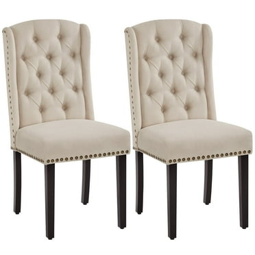 Yaheetech Set of 2 Upholstered Button Tufted Dining Chairs, Beige