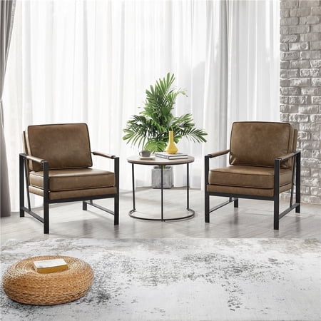 Yaheetech Set of 2 Upholstered Faux Leather Accent Chair, Brown