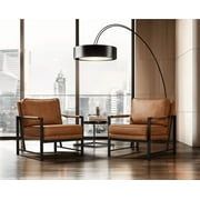 Yaheetech Set of 2 Upholstered Faux Leather Accent Chair, Light Brown