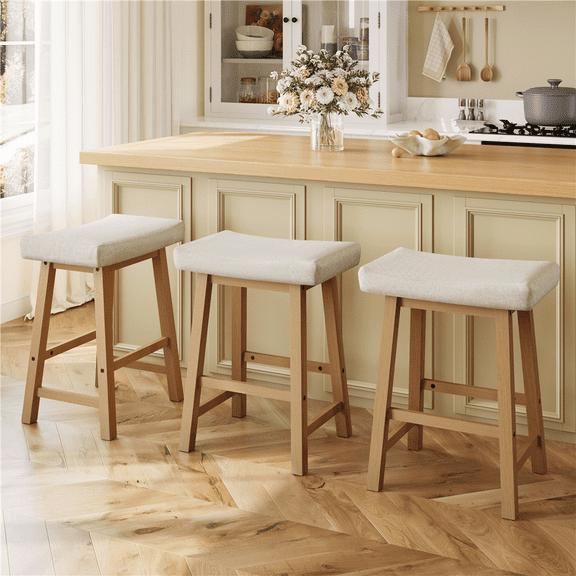 Yaheetech Set of 3 Farmhouse Counter Height Bar Stools, Padded Backless Seats, Dark Gray