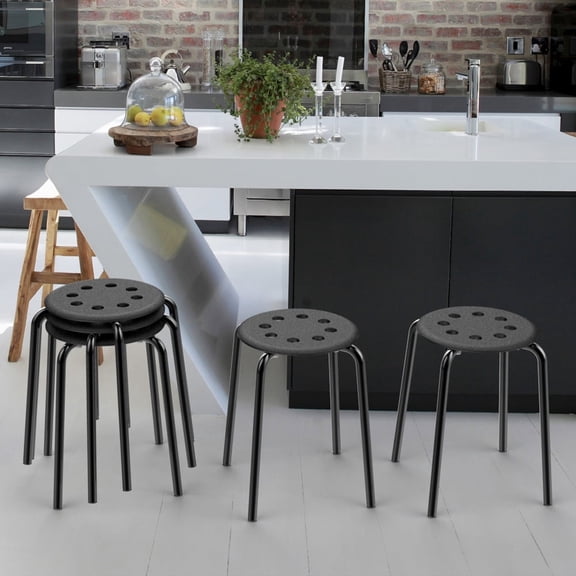Yaheetech Set of 5 Round Stackable Stools for School, Library and Office, Black